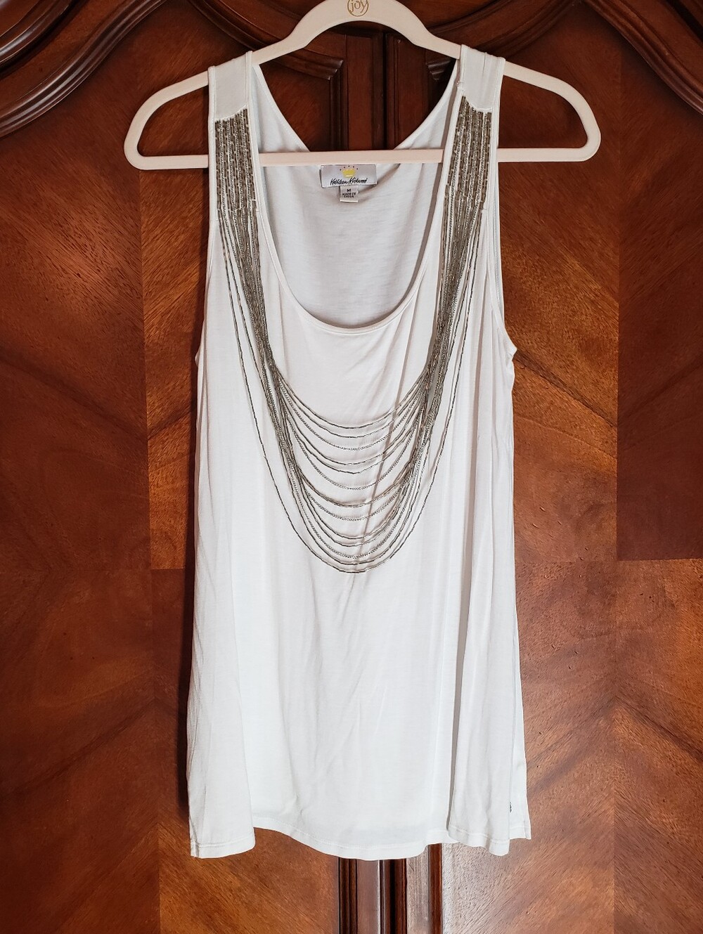 Kathleen Kirkwood White Tank Top with Silver Chain Trim